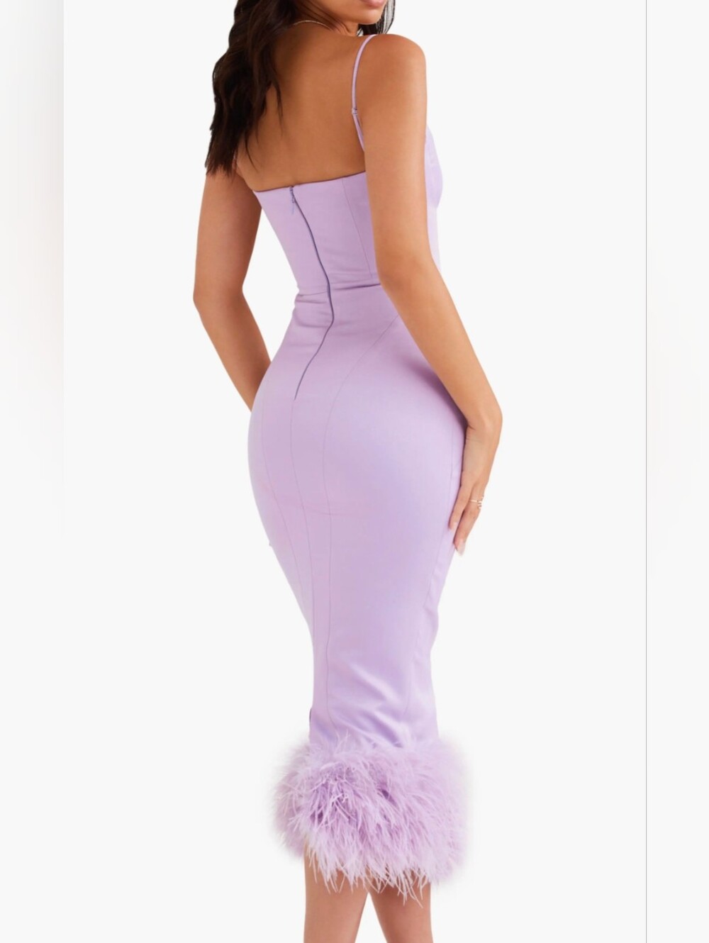 House of CB Helena Feather Trim Satin Midi Dress - Size S - Picture 2 of 11